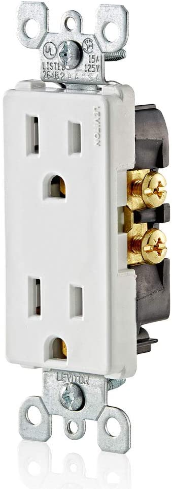 Leviton 5325-W 15 Amp, 125 Volt, Decora Duplex Receptacle, Residential Grade, Grounding