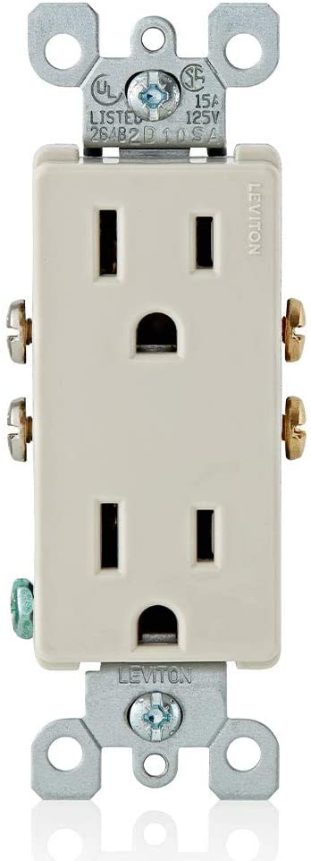 Leviton 5325-W 15 Amp, 125 Volt, Decora Duplex Receptacle, Residential Grade, Grounding