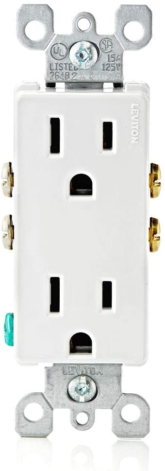 Leviton 5325-W 15 Amp, 125 Volt, Decora Duplex Receptacle, Residential Grade, Grounding